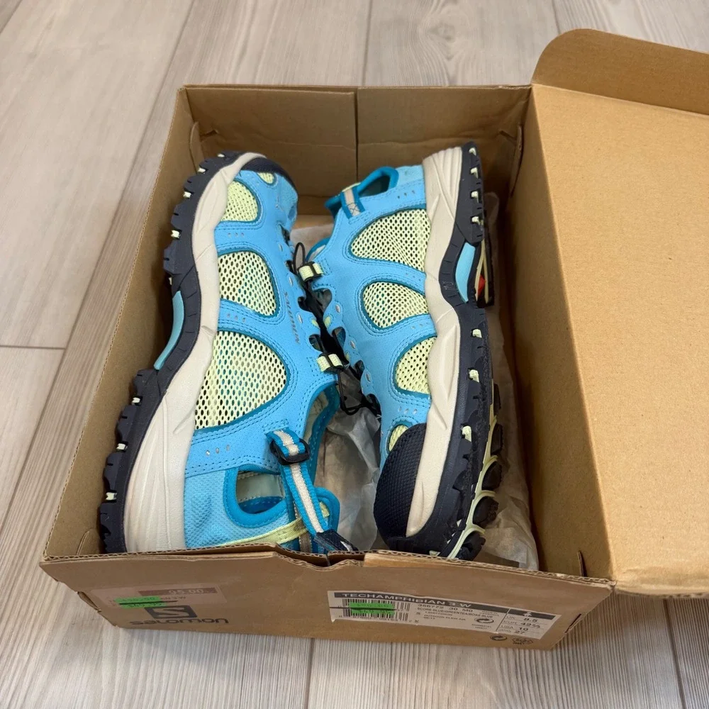 Salomon Techamphibian 3 W Blue Green Tea Water Hiking Shoes 356772 Womens 10 NEW